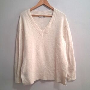 Wilfred Free Alpaca Wool Blend Oversized Cream V-Neck Sweater Small Academia